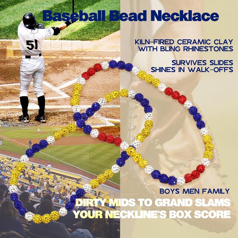 Krfy Baseball Necklaces for Boys, Bling Rhinestone Beaded Necklaces for Women Men, Diamond Baseball Drip Necklace Ice Bead Necklaces Inspired Sports Jewelry, 17.7 Inches, Age：Over 8 Years Old - Image 2